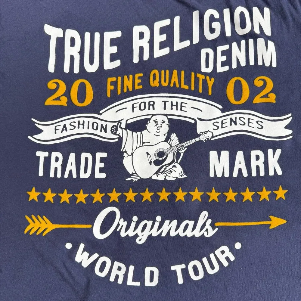 True Religion World Tour Graphic T shirts Navy Blue size XXL, short sleeve